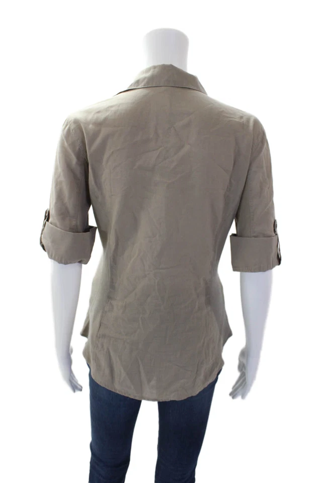 Blusa James Perse feminina de algodão com nervuras detalhe de painel colarinho cinza tamanho 2 - Imagem 3 de 4