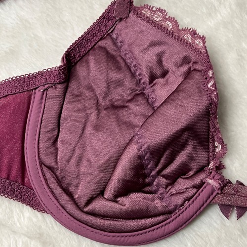 Vintage Fashion Bug 36C Plunge Shimmer Shine Satin Lace Underwire Bra Purple - Picture 9 of 11