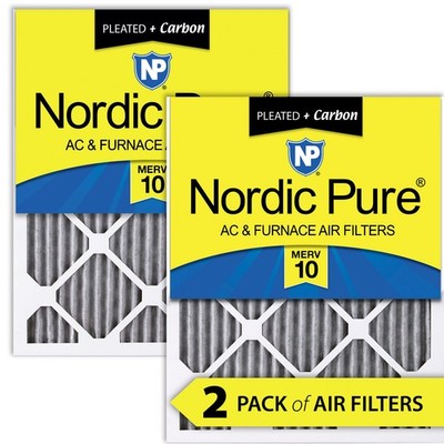 12x12x1 (11_3/4x11_3/4) Furnace Air Filters MERV 10 Pleated Plus Carbon 2 Pack