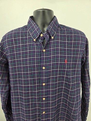 Ralph Lauren Shirt Large Blue Plaid Preppy Long Sleeve Button Down Men - Picture 2 of 15