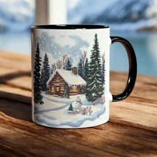 2025 Xmas Gift Cabin Scene Coffee Mug Holiday Gift