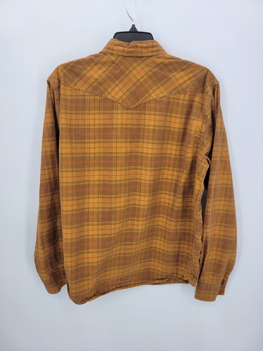 Lucky Brand Shirt Mens Large Brown Plaid Corduroy Pearl Snap Western Rockabilly - Picture 2 of 10
