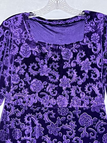 Velvet Long Sleeve Midi Dress Purple Medium Square Neck Fairy Whimsigoth - Picture 3 of 11