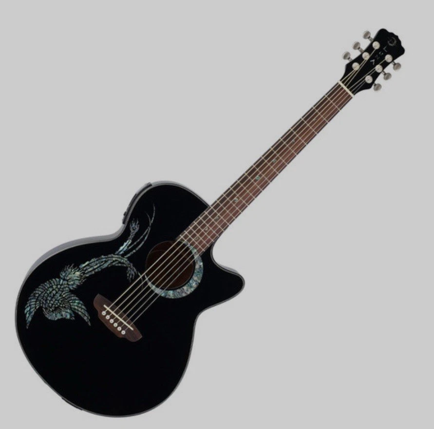 Luna Fauna Phoenix Black Guitar Acoustic/Electric with Hard Case - Image 2 of 2