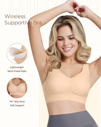 Wireless Bras for Women, Seamless Full Coverage Comfortable Soft V Neck No Un... - Picture 4 of 5