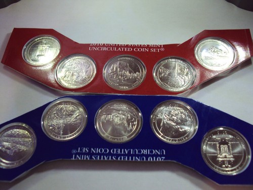 2010- 25c p & d satin finish uncirculated quarter mint sets in ogp - Picture 1 of 2