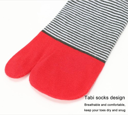 Men’s Tabi Flip Flop Socks Athletic Cotton Crew Two-Toe Socks 5/6 Pack - Picture 2 of 7