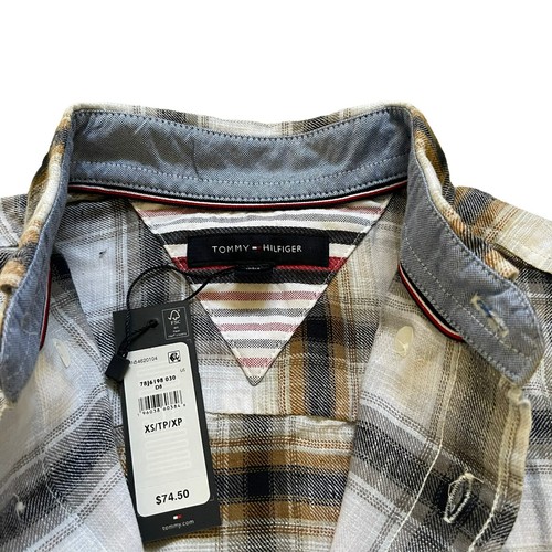 NWT Tommy Hilfiger Men's Brown Plaid Linen Casual Button Down Long Sleeve Shirt - Picture 4 of 11