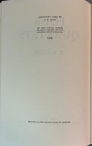 Four Quartets by T. S. Eliot, 1943 Hardcover with Dust Jacket - Picture 10 of 10