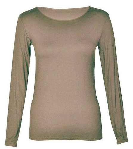 T-shirt donna tinta unita donna manica lunga scollo a scoop maglietta taglie forti 8-14 - Foto 7 di 15