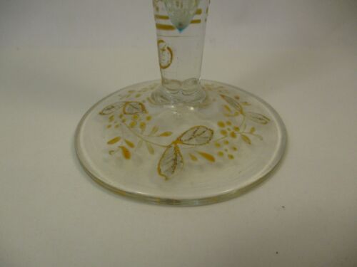 Antique Bohemian Glass Cone Vase 8.5" Clear White to Blue Transition Gold Detail - Picture 4 of 7