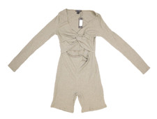 Pretty Little Thing Khaki Twist Bust Long Sleeve Rib Unitard Sexy Womens US 8