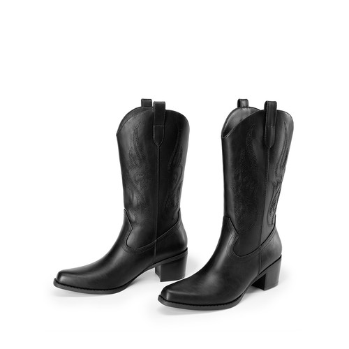 Women Western Boots Square Toe Cowboy Cowgirl Boots Embroidered Mid Calf Boots - Picture 17 of 48