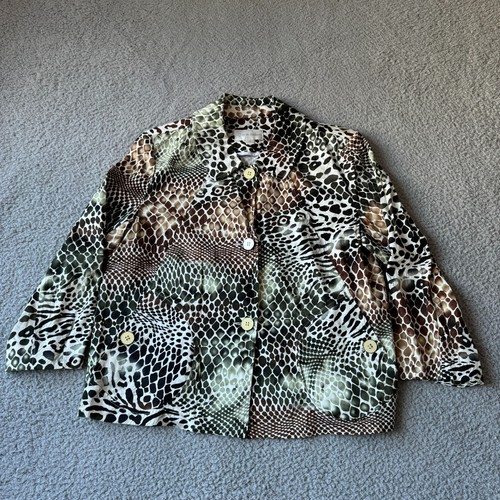 NEW Erin London Jacket Womens Medium Brown Black Animal Print Stretch - Picture 2 of 11