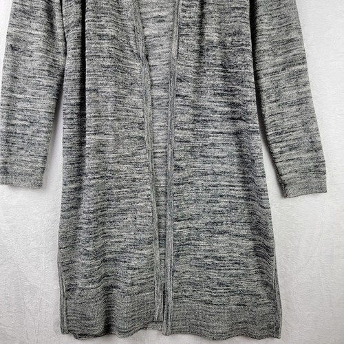 Talbots Cardigan Sweater Size Medium Petite Open Front Long Duster Black Marble - Picture 3 of 9