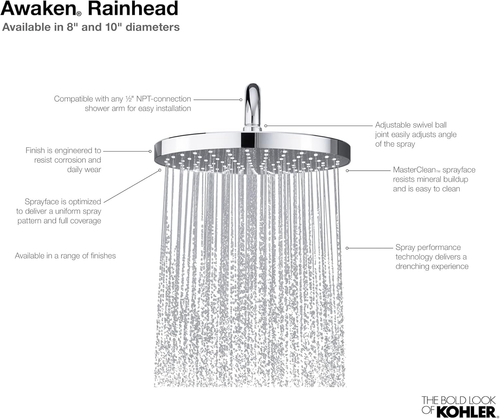 76464-Y-BN Awaken 8 Inch Single-Function Rain SHOWERHEAD, 8" Fixed round Rainfal - Bild 2 von 3