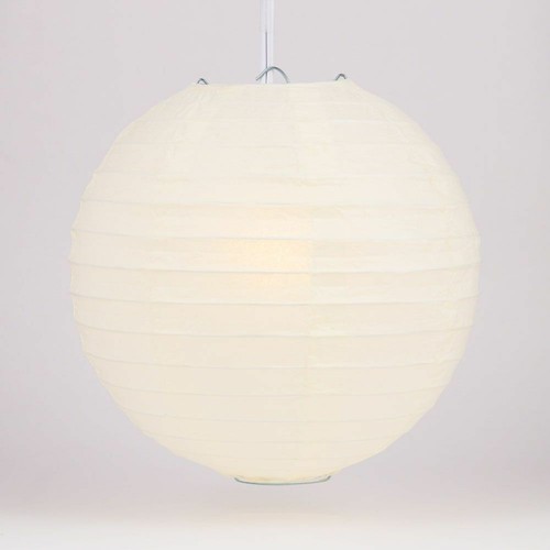 4" Beige / Ivory Round Paper Lantern, Even Ribbing, Hanging Decoration (10 Pack) - Picture 2 of 3