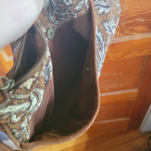 Vintage Large Paisley Purse Handbag w Studs, Brown & Silver & Gold, 10 x 15 - Picture 4 of 5