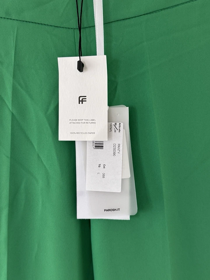 PANTALONES grandes para mujer Parosh verde acampanado pierna ancha D230390 Italia nuevos con etiquetas nuevos Foto 3 de 4