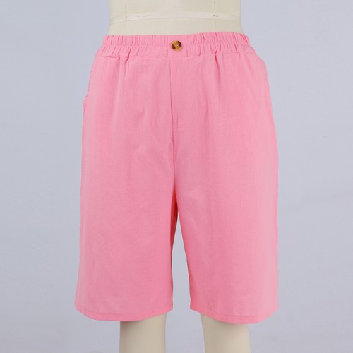 Womens Solid Color Pants Pocket Button Up Capris Loose Elastic Waist Shorts - Picture 12 of 51