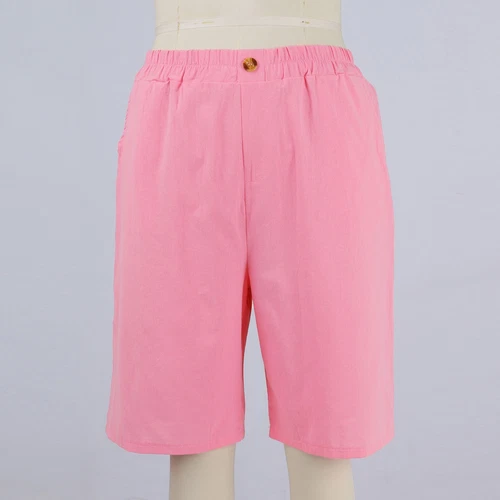 Womens Solid Color Pants Pocket Button Up Capris Loose Elastic Waist Shorts - Bild 13 von 63