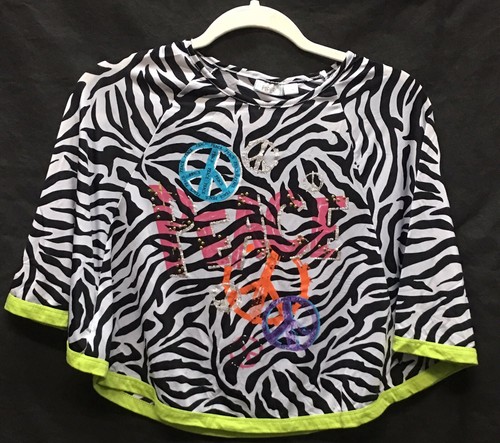 Piper Girls Kimono Top Multicolored Size M 7/8 Black White with Green border Hem - Picture 3 of 4