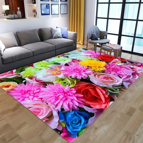 Teppich für Wohnzimmer Haus Teppich Rot Rose Blumen 3D Druck Schlafzimmer Vorleger - Bild 13 von 36