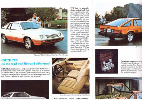 1981 Plymouth TC3 With Trim Packages, Sharp 6-Page Foldout Canadian Brochure - Picture 2 of 2
