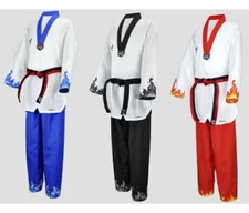 Moospo Taekwondo Flame Dobok Demo Team Uniform Kids Men Women
