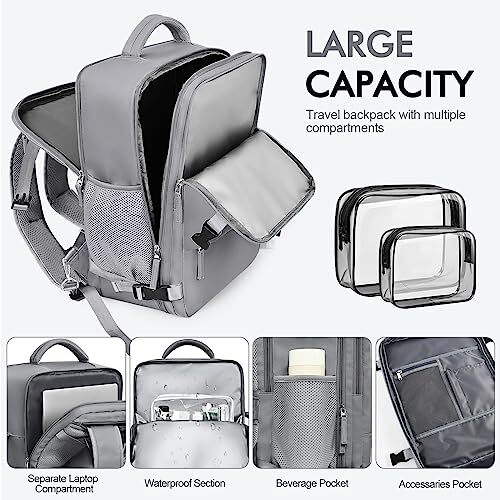 Travel Backpack for Women Men, Carry on Backpack Bag for Large Dark Grey - Bild 6 von 6