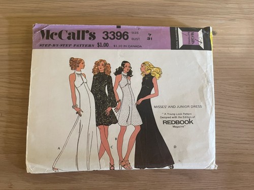 Vintage 1972 McCalls Pattern 3396  Misses Junior High Waisted Dress Size 7 - Picture 1 of 2