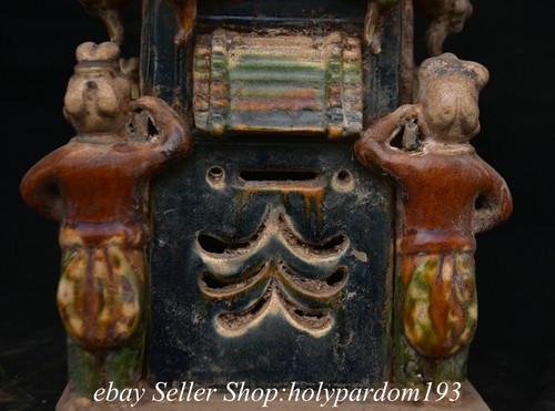 12" Old Chinese Tang Sancai Pottery Porcelain Dynasty Figure Sedan Statue - Picture 9 of 14