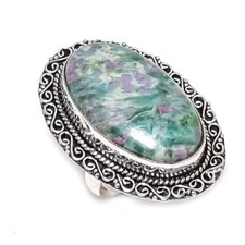Natural Ruby Fuchsite Gemstone 925 Sterling Silver Jewelry Ring Size 10.5 c113