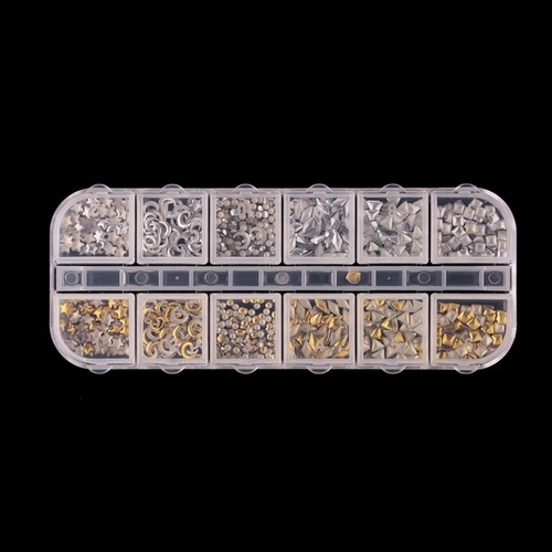 1 caja 12 rejillas oro rosa aleación 3D metal uñas remaches dijes clavos tachuelas adorno - Imagen 17 de 21