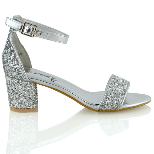 Womens Low Mid Heel Block Peeptoe Ladies Ankle Strap Party Strappy Sandals Shoes - Picture 36 of 57