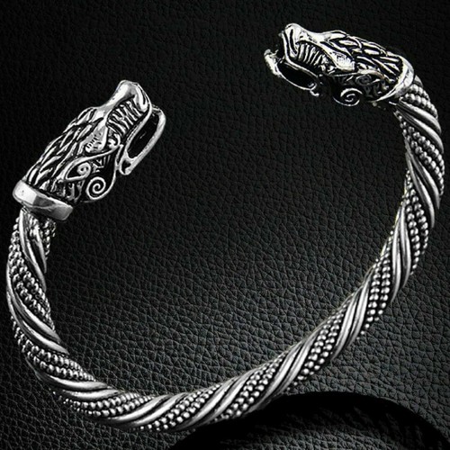 2Stk VIKING ARMBAND WOLF ARMREIF Wikinger Vikings Folkloreschmuck SILBER Neu - Bild 2 von 4