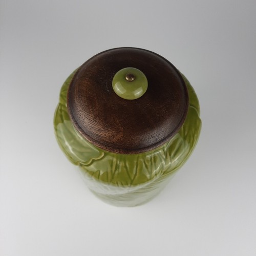 Pier 1 Imports Barattolo Foglie Lattuga Barattolo Barattolo 3D Texturizzato Goffrato Coperchio Ceramica - Foto 3 di 11