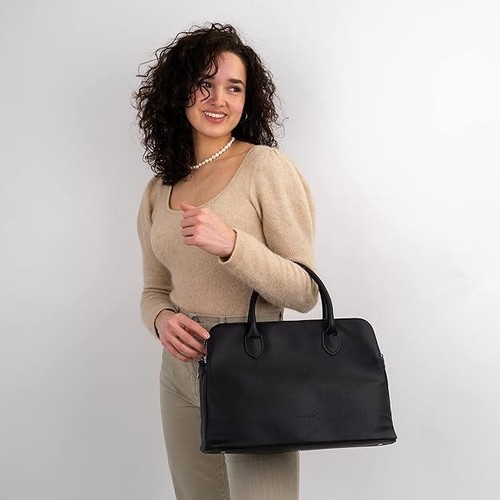 Expatrié Business Handbag Women Black Odette Vegan Leather Tote Shoulder Bag - Picture 2 of 7