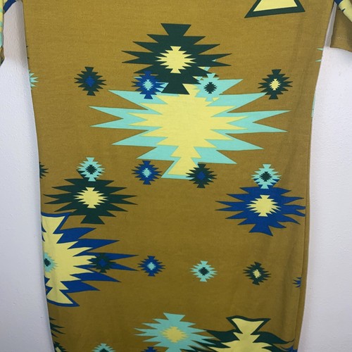 LuLaRoe Julia Size Small *green Yellow Gold SOUTHWEST Geometric AZTEC - Picture 5 of 9
