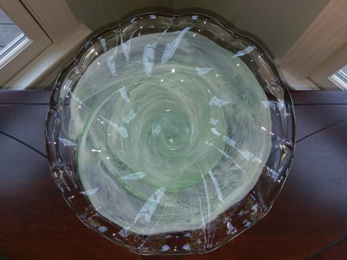 Vtg Lavorazione Arte Murano Hand Blown Glass Bowl Venetian Mint Green Amano M - Picture 5 of 10