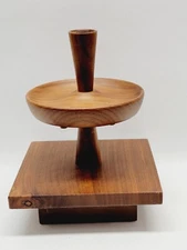 Mid Century USA Walnut Wood Spinning Pipe Stand