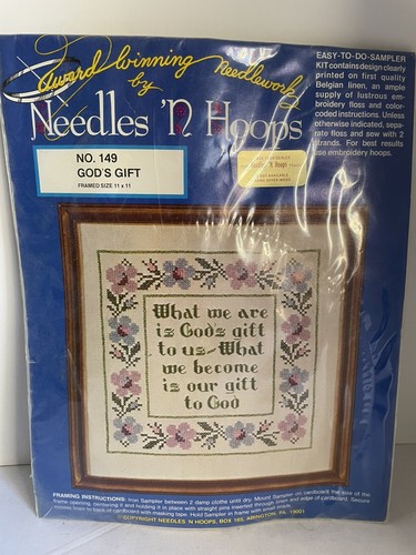 Vtg Needles N Hoops GOD'S GIFT 149 Needlework Sampler Kit Christian NOS - Picture 1 of 3