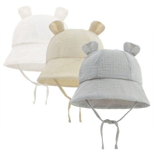 Cotton Baby Bucket Cap Kid 3-piece Cute Fisherman Hat for Boys Girls - Picture 3 of 8