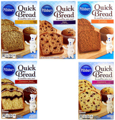 Pillsbury Quick Bread Mixes: Banana, Date, Pumpkin, Cinnamon Swirl & Cranberry