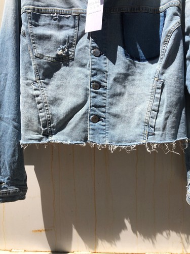 Lane Bryant Re/made In LA Crop Denim Jacket Sz 16 NWT Unique!! Raw Hem - Picture 9 of 12