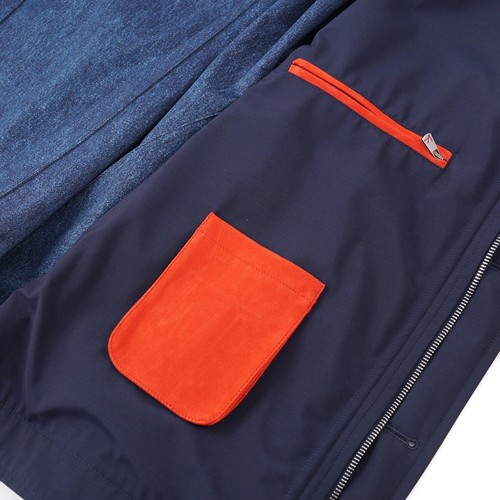 Isaia Navy Blue 'Techno Wool' Bomber Jacket with Suede Detail XL (Eu 54) NWT - Picture 8 of 10