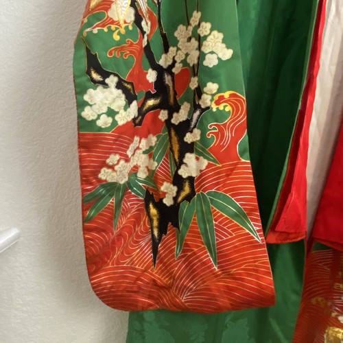 Japanischer Kimono Seide UCHIKAKE Japanisches Brautkleid Kimono Grün/Orange Streitwagen - Bild 11 von 14