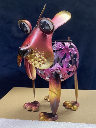 W-DIAN - Red Metal  Solar Dog With Flower Body Garden Light - Picture 1 of 6