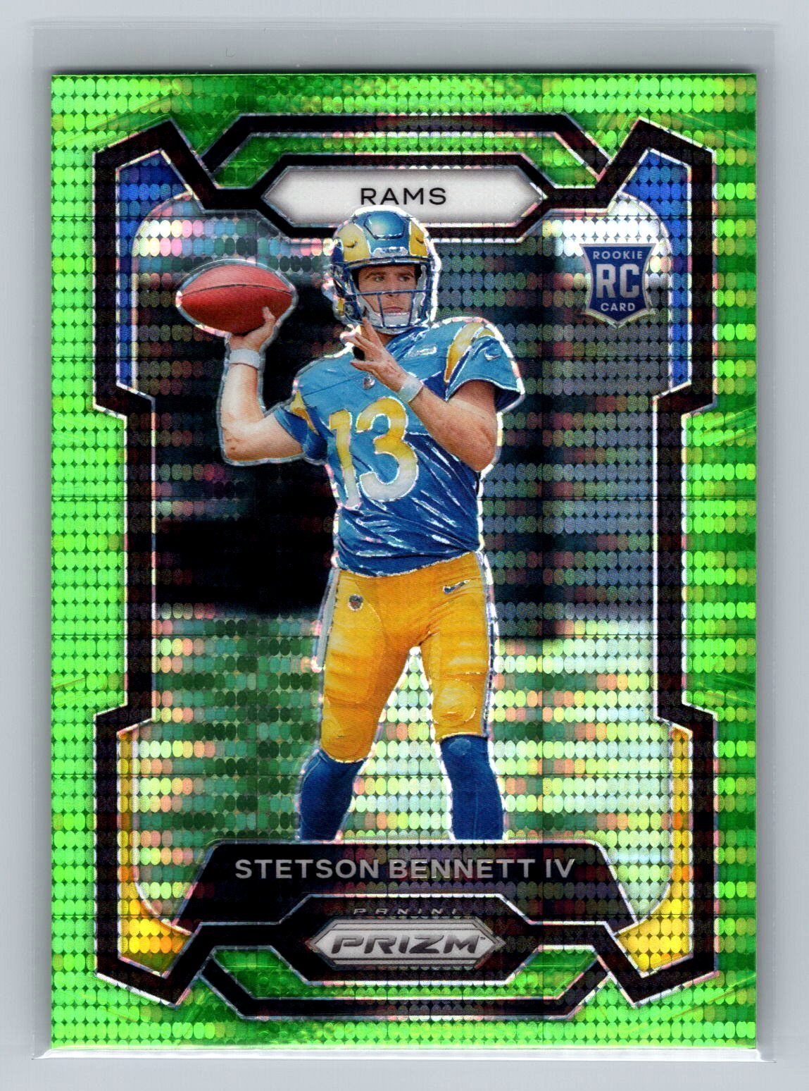 2023 Panini Prizm Stetson Bennett IV Neon Green Pulsar #358 Los Angeles Rams