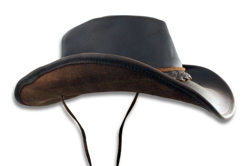 Outback Hat Distressed Brown Leather Aussie Western Cowboy Wide Brim S-XXL Mens - Picture 3 of 7